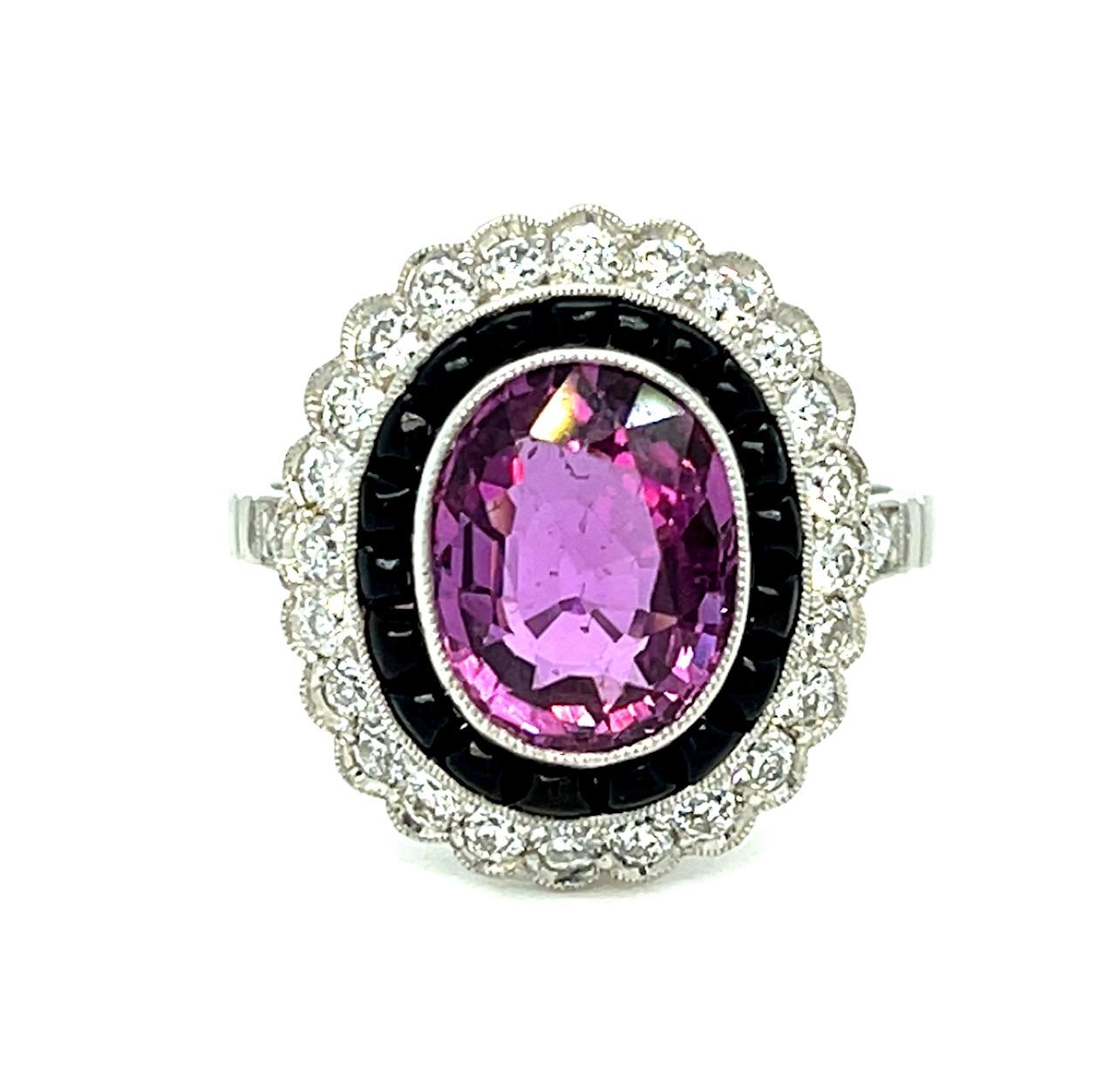 3.36ct Oval Pink Sapphire .84ct Diamond Handmade Ring 6.80g 6 Size