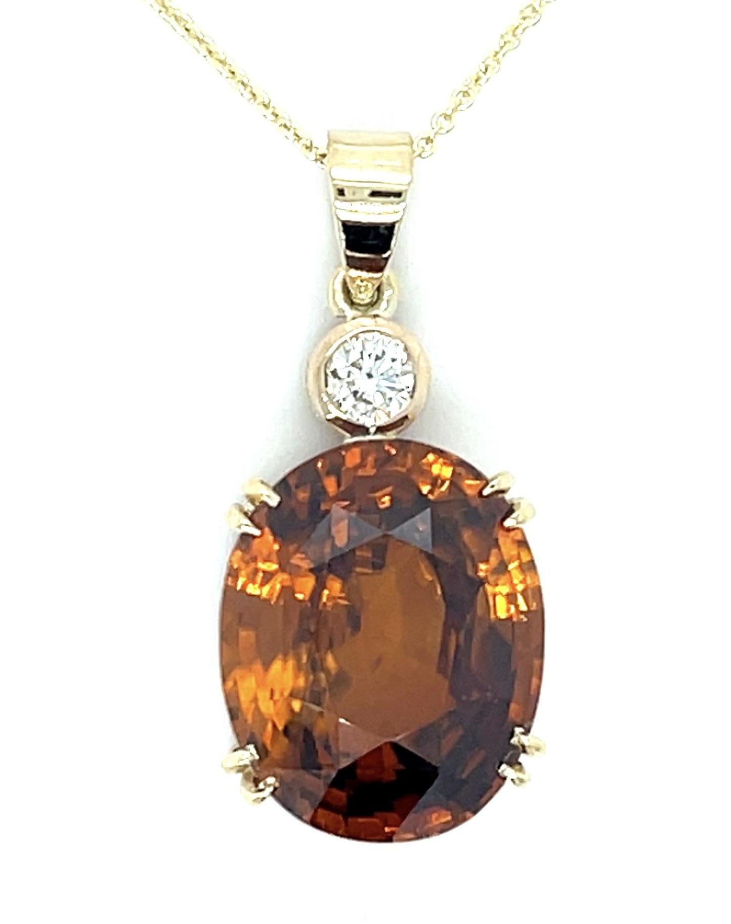 16.94ct Orange Zircon .18ct Diamond 14KY Pendant 7g 16"