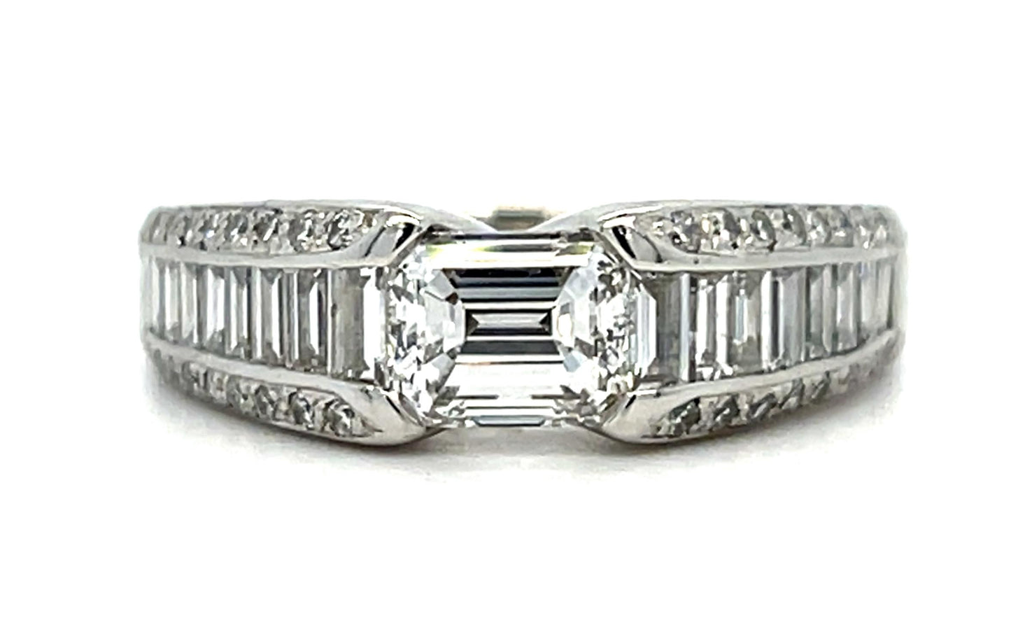 .90ct Emerald Cut Diamond 1.30ct SD Platinum Ring 9.50g 7.50 Size