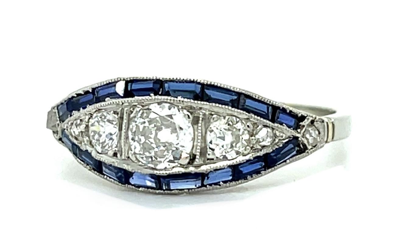 .45ct Old European Center Diamond 1ct Sapphire Platinum Handmade Ring .25ct SD
