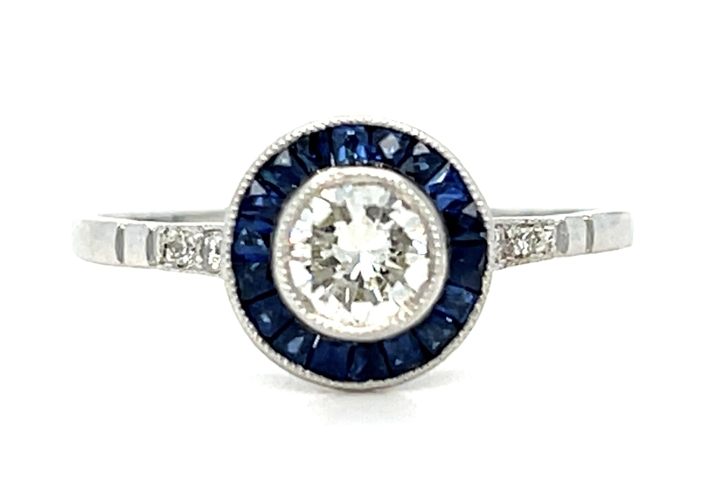.42ct Round Brilliant Diamond .68ct Sapphire Platinum Handmade Ring 2.60g 7.25