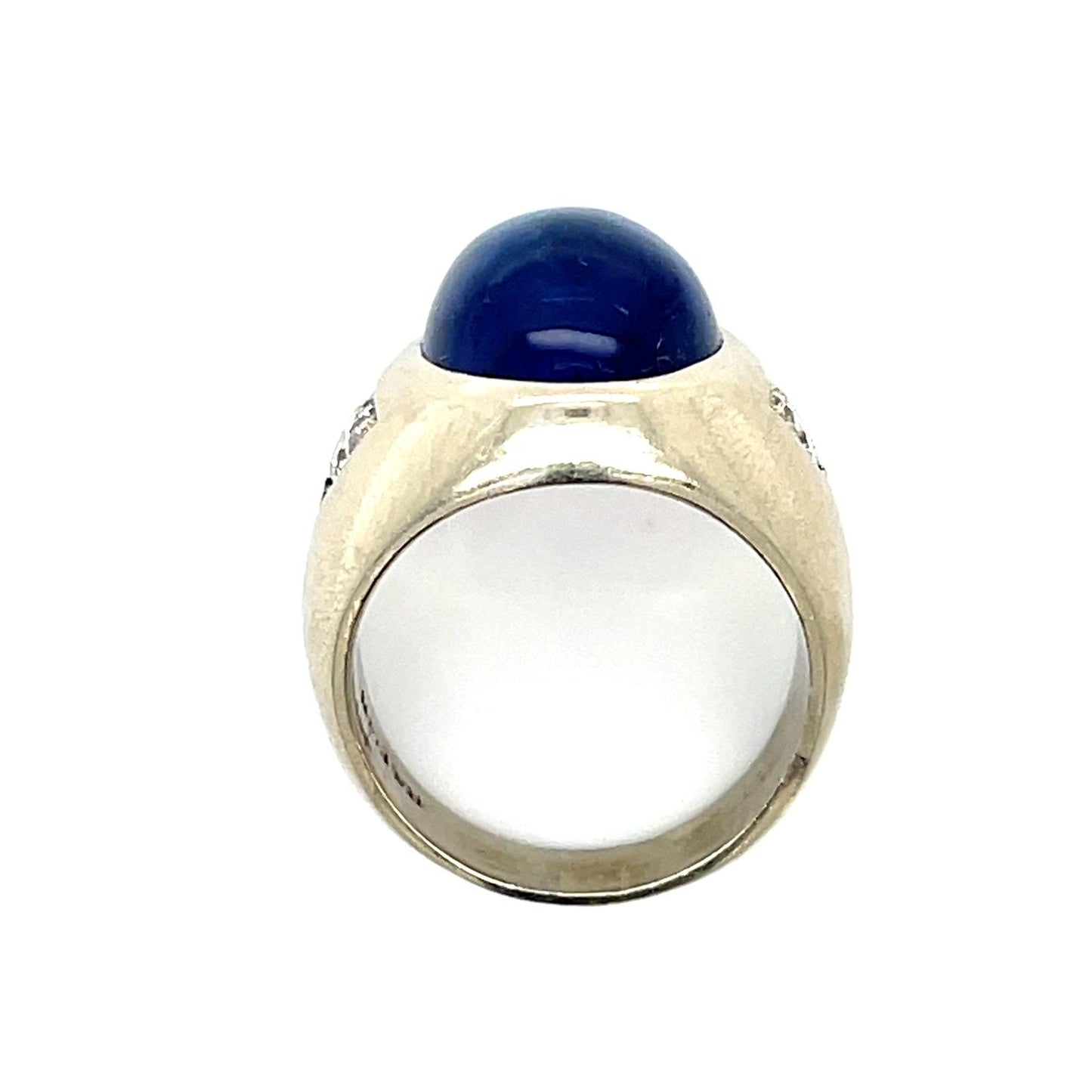 Lab Grown Blue Star Sapphire 14KW Men's Vintage Ring (c 1940s) .44ct Diamonds
