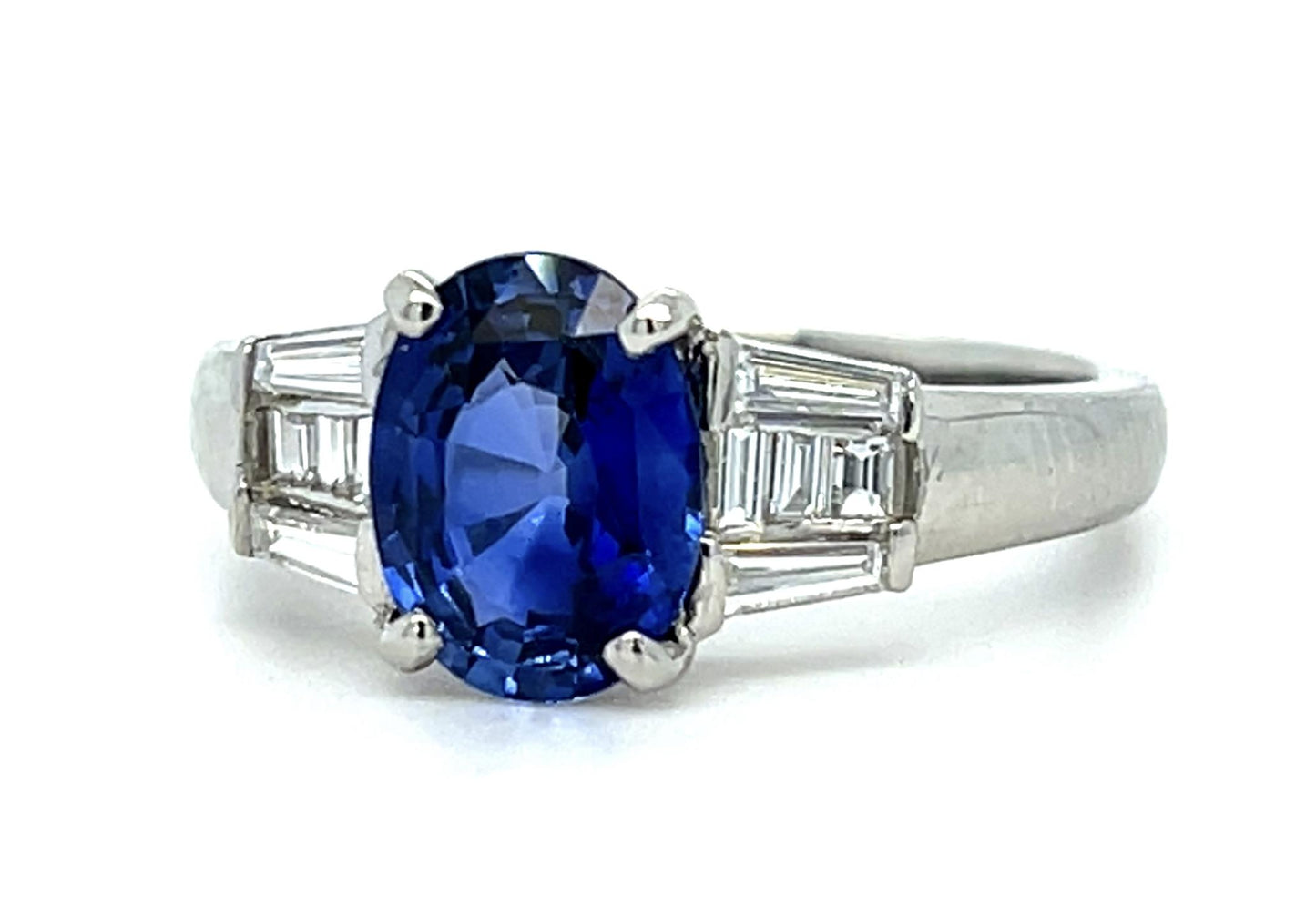 2.11ct Heated Ceylon Sapphire .41ct Diamond Platinum Ring 6.60g 7 Size