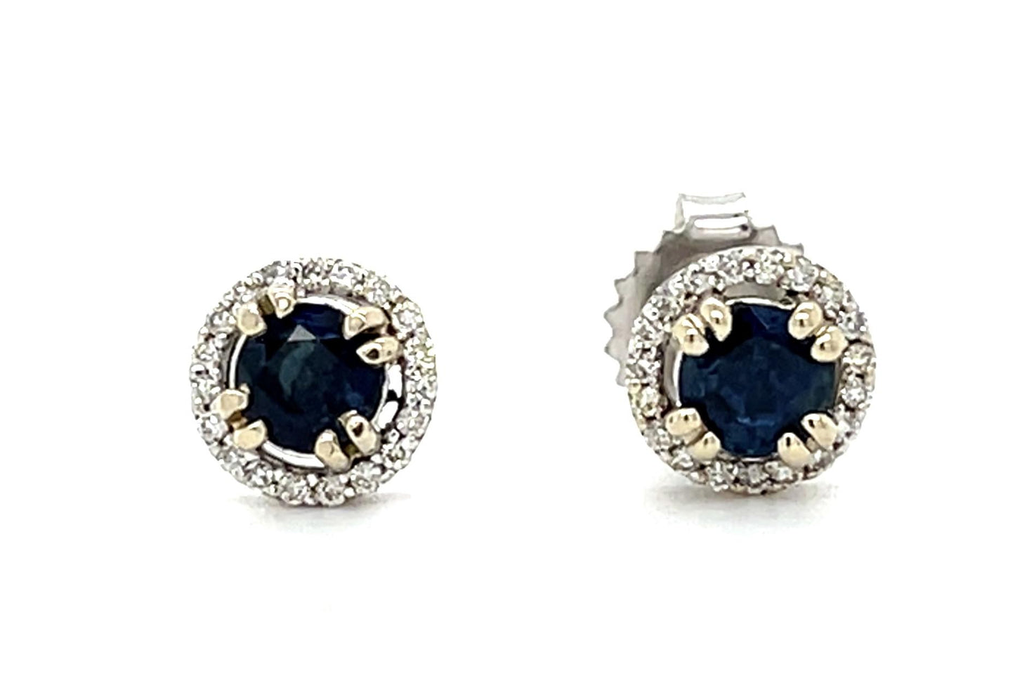 14KW Blue Sapphire &  Diamond Earrings 1.8gr 0.70ct(sap) 0.16ct twt(dia) ESTATE