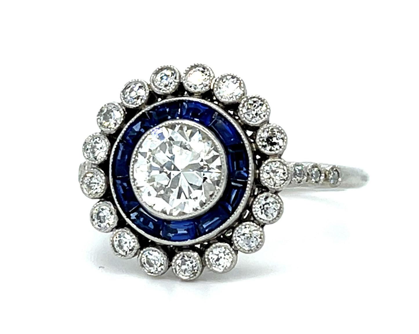 .86ct Transitional Diamond .68ct Sapphire Platinum Handmade Ring .66ct Diamonds