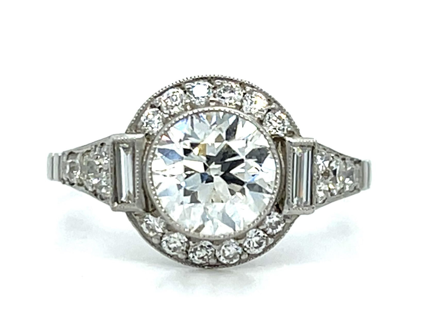 1.33ct Old European Diamond Platinum Handmade Ring .76ct SD 3.40g 7.25 Size