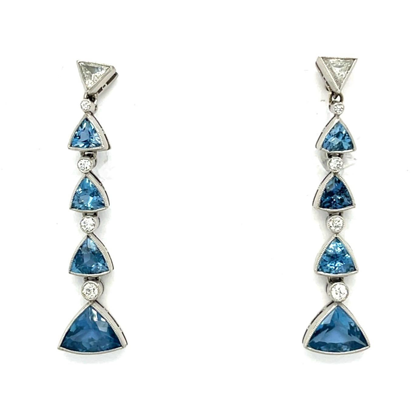 5ct Aquamarine .74ct Diamond Platinum Handmade Drop Earrings 6.90g 1.50"