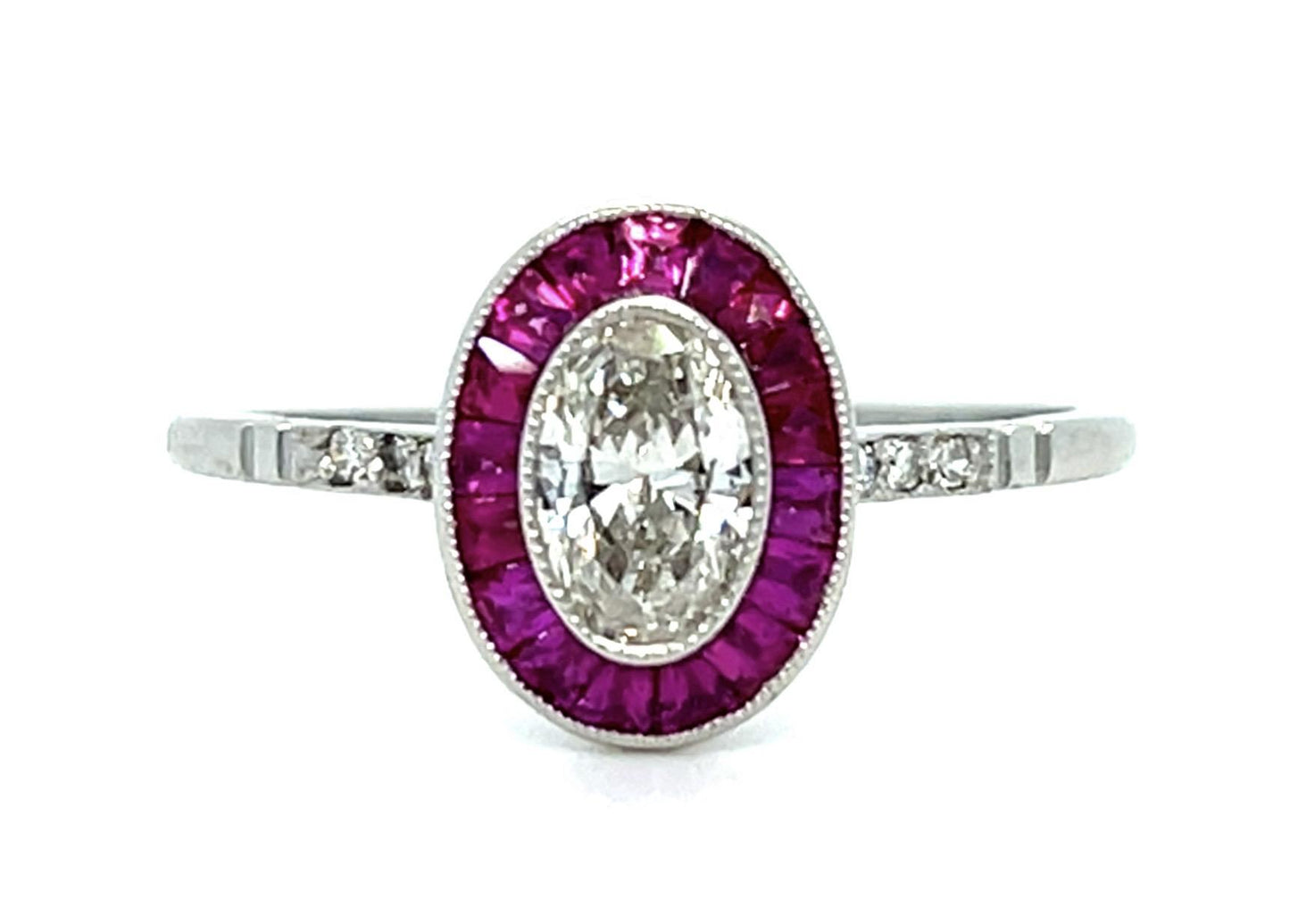 .39ct Oval Diamond .56ct Ruby Platinum Handmade Ring 2.30g 6.75 Size