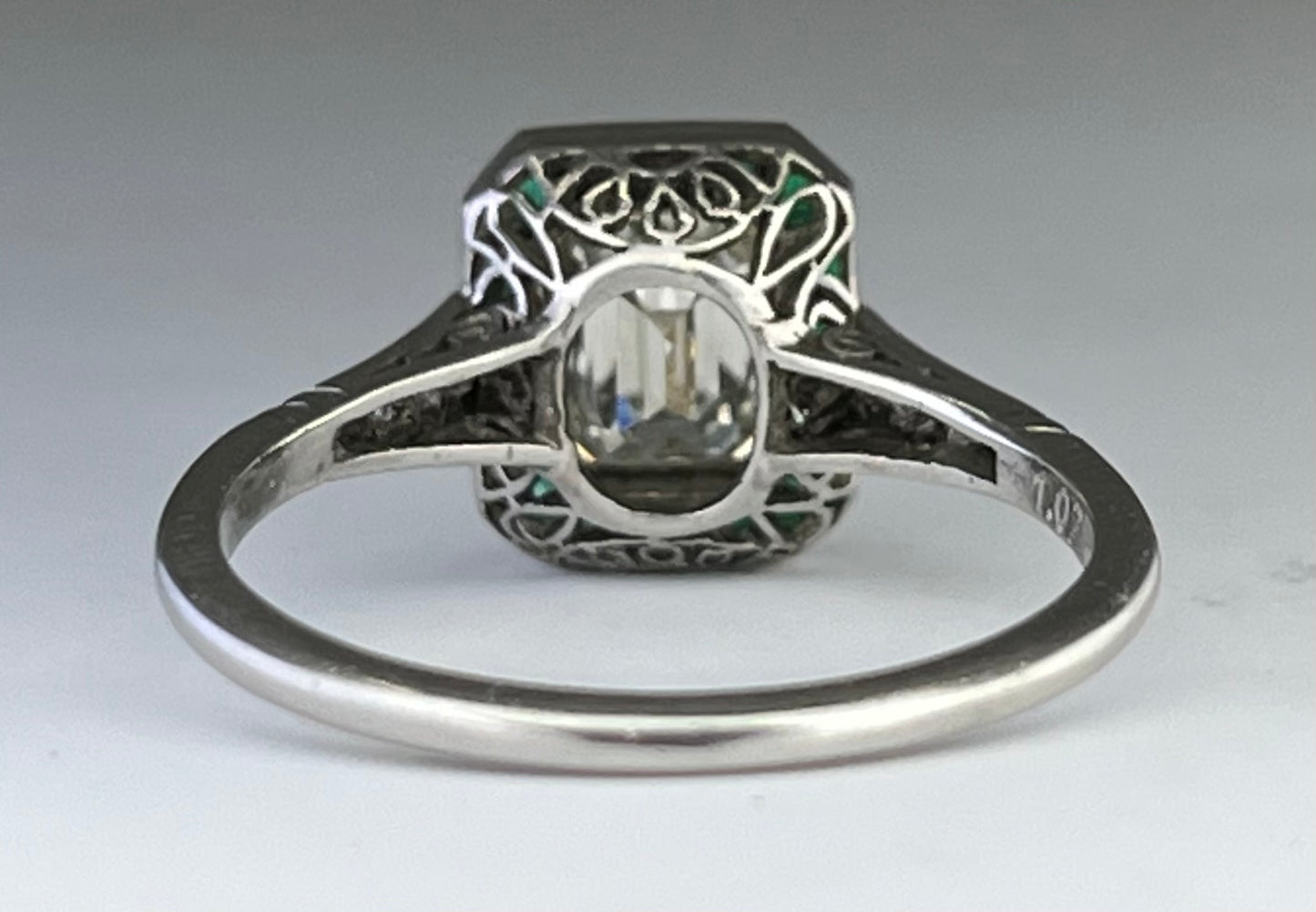 Platinum Diamond 1.02ct and Emerald Ring