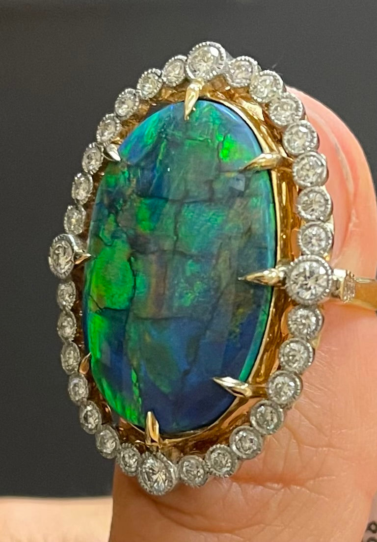 Australian Black Opal 18.41ct and Diamond Ring