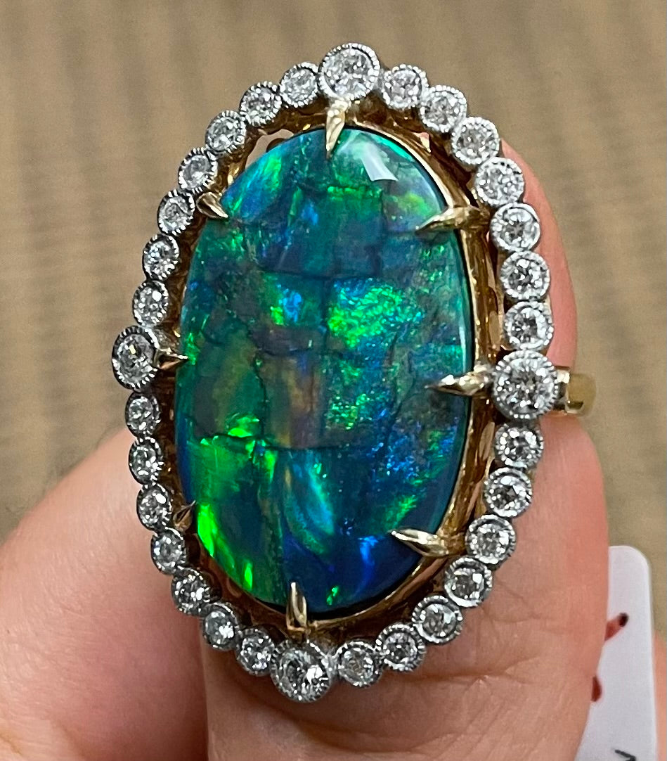 Australian Black Opal 18.41ct and Diamond Ring