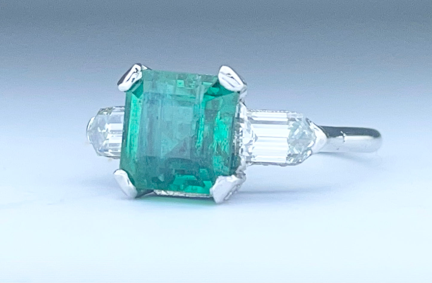 Platinum Emerald 2.95ct and Diamond Ring