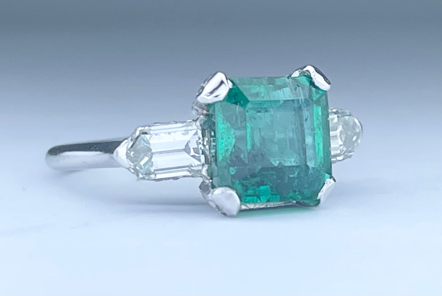 Platinum Emerald 2.95ct and Diamond Ring