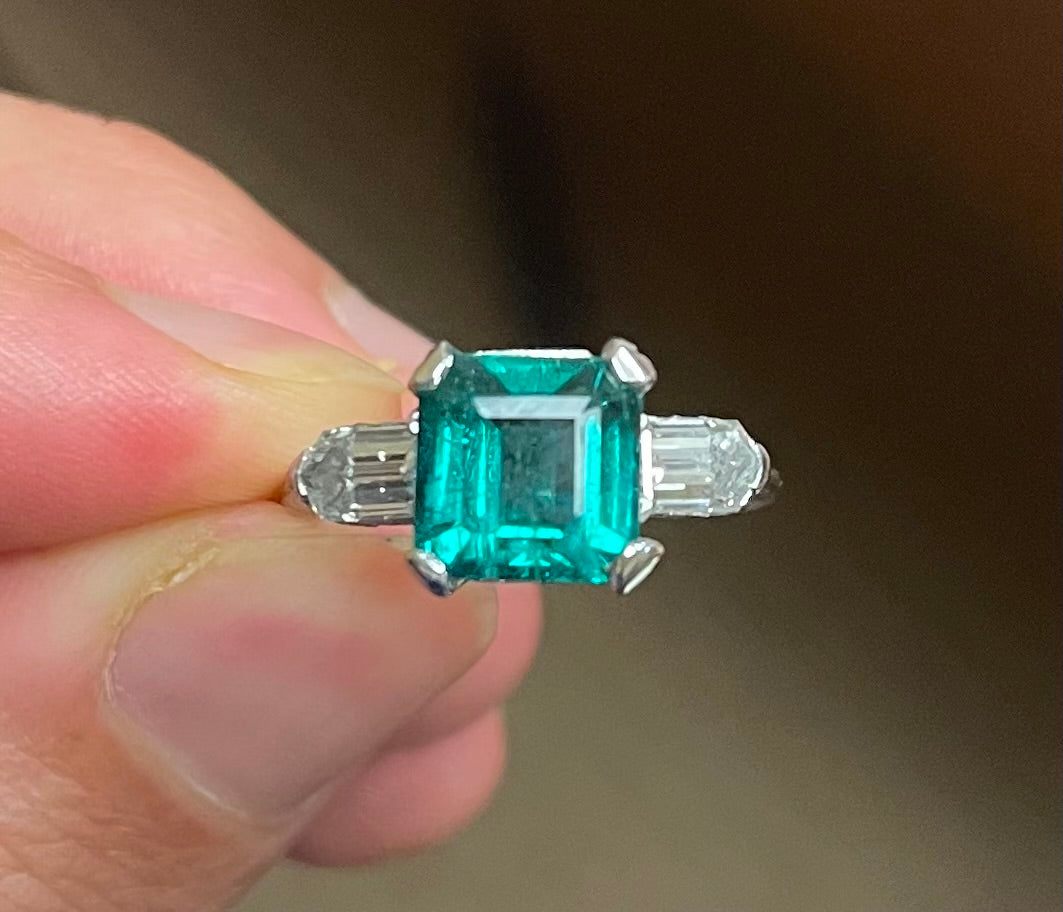 Platinum Emerald 2.95ct and Diamond Ring