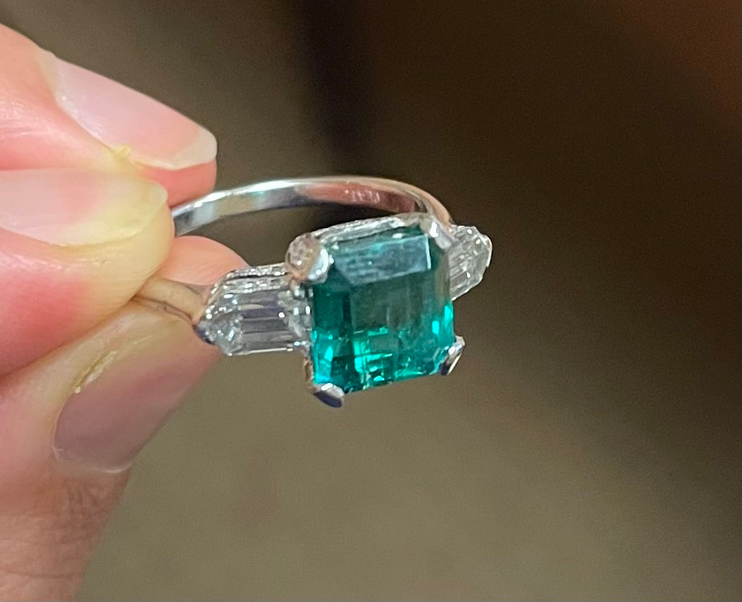 Platinum Emerald 2.95ct and Diamond Ring