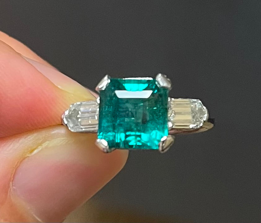 Platinum Emerald 2.95ct and Diamond Ring