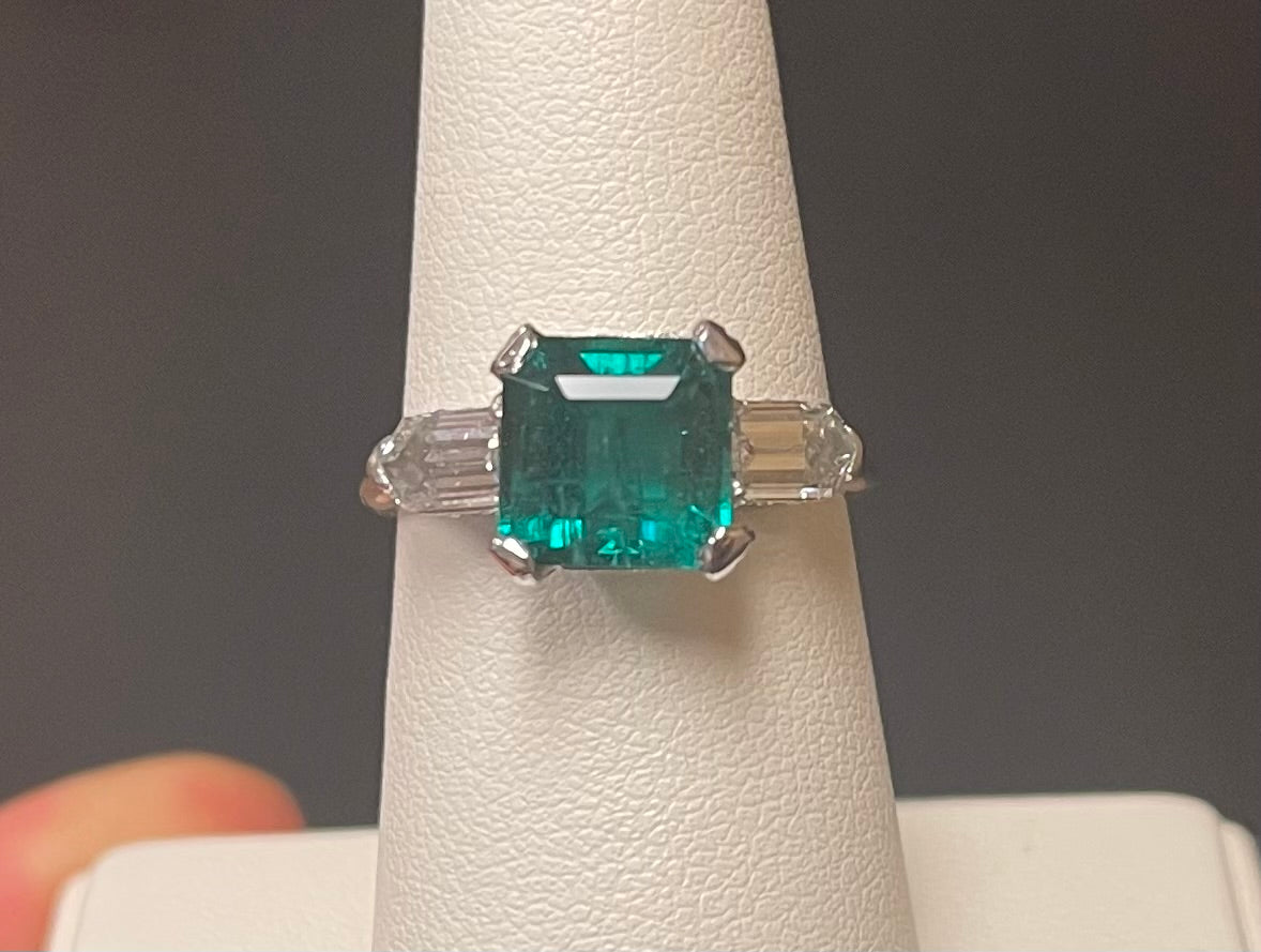Platinum Emerald 2.95ct and Diamond Ring