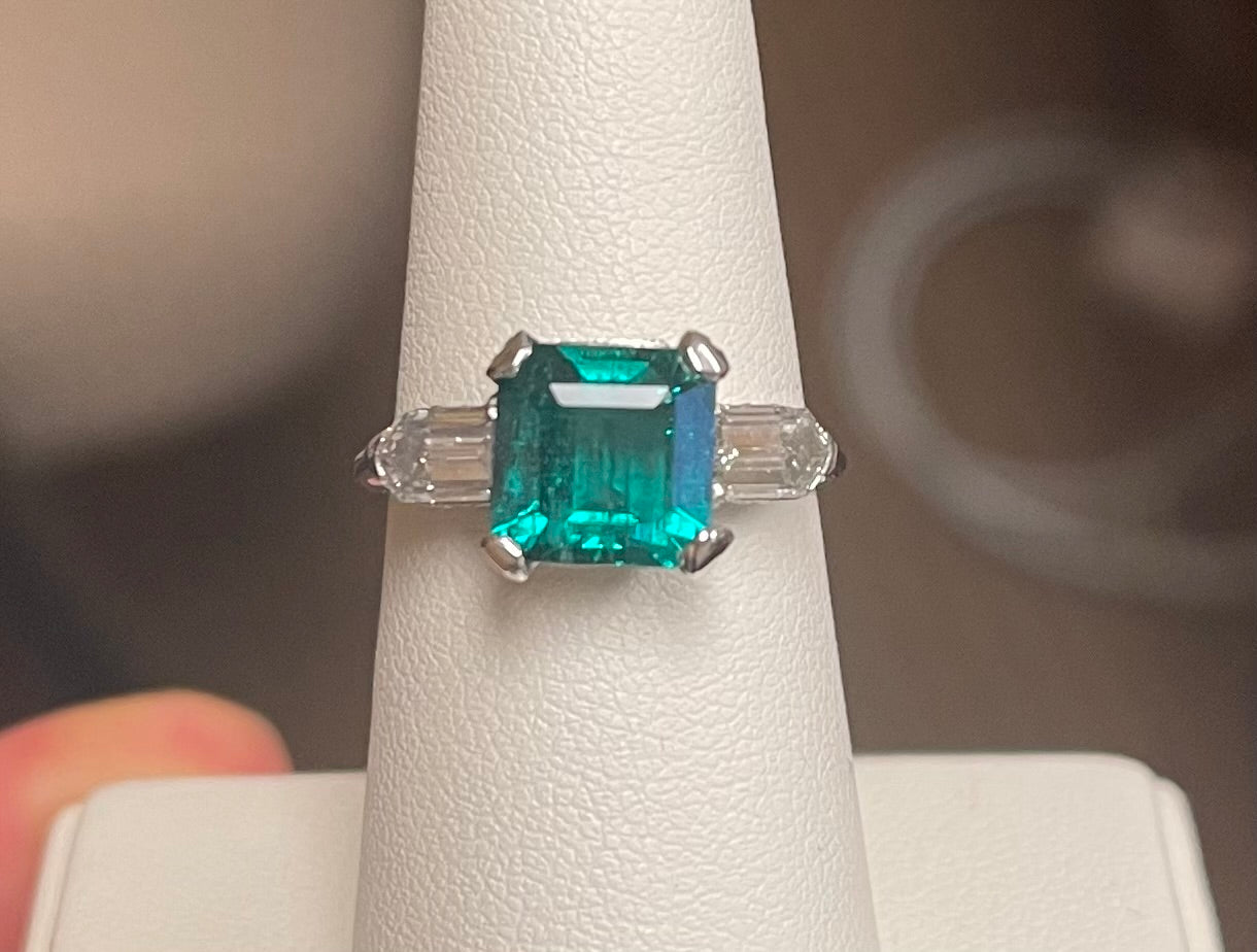 Platinum Emerald 2.95ct and Diamond Ring