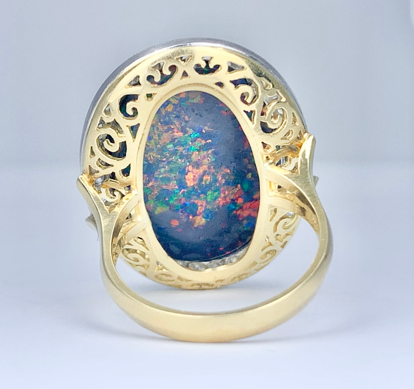 Black Australian Opal 10.68ct and Diamond Ring
