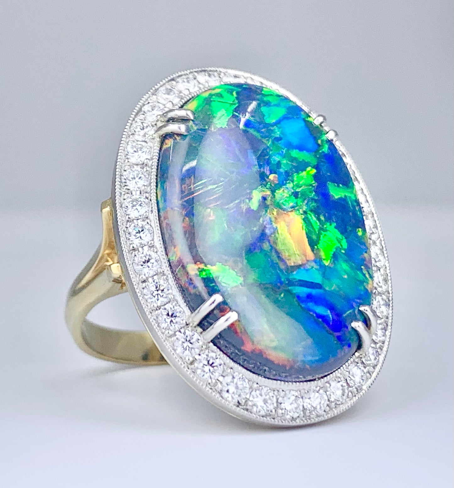 Black Australian Opal 10.68ct and Diamond Ring