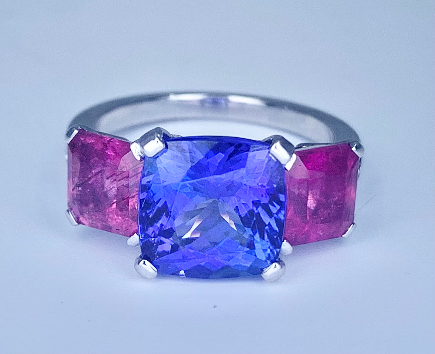Platinum Tanzanite 4.02ct and Paraiba Tourmaline Ring