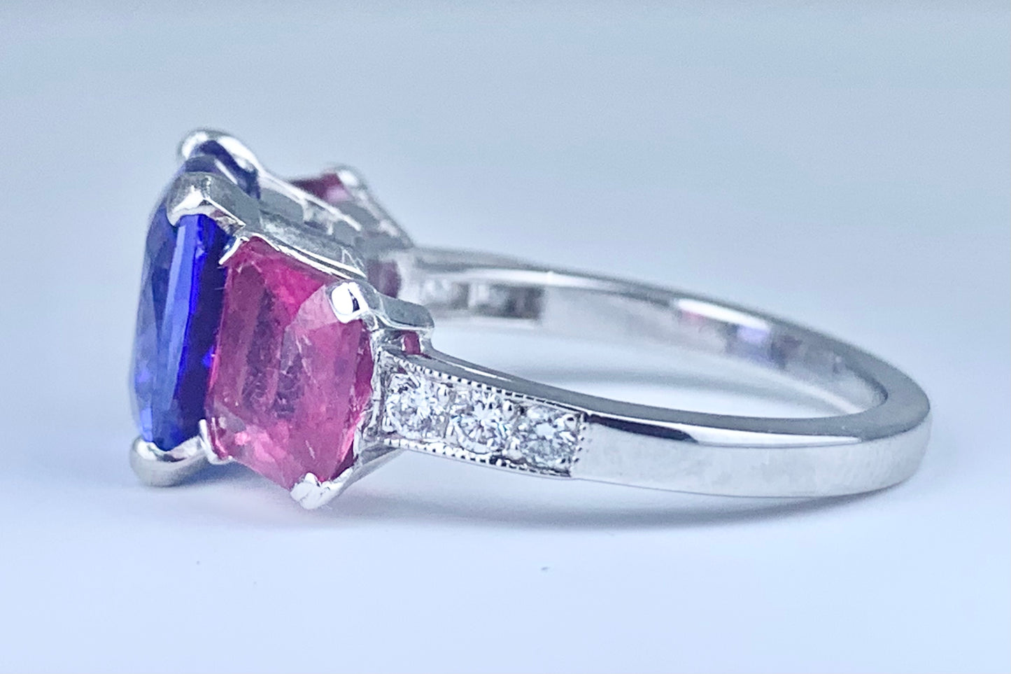 Platinum Tanzanite 4.02ct and Paraiba Tourmaline Ring