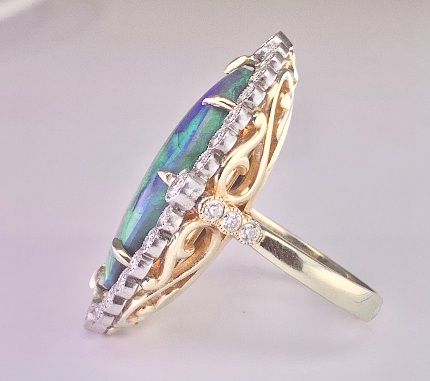Australian Black Opal 18.41ct and Diamond Ring