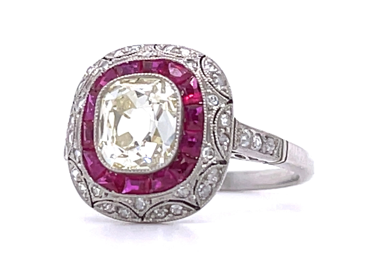 Old Mine Cut Diamond 1.32ct and Ruby Ring