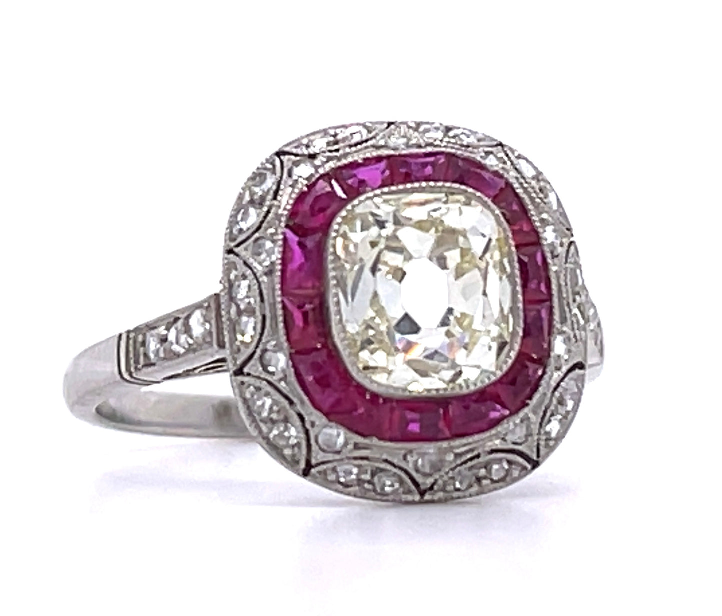 Old Mine Cut Diamond 1.32ct and Ruby Ring