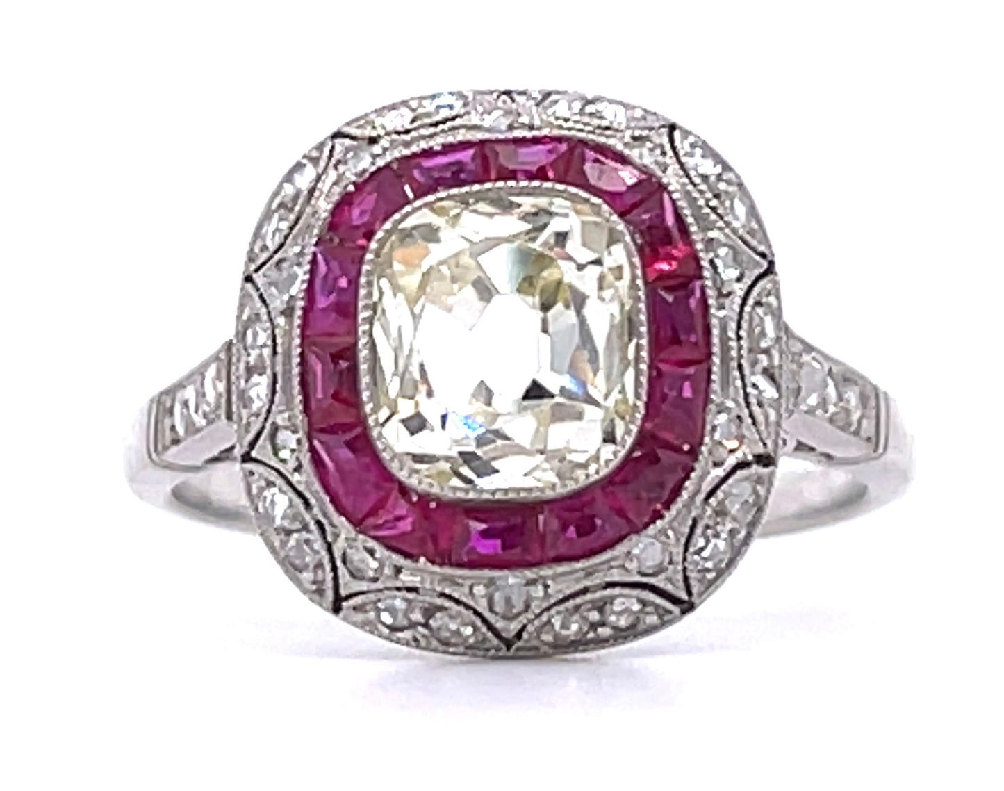 Old Mine Cut Diamond 1.32ct and Ruby Ring