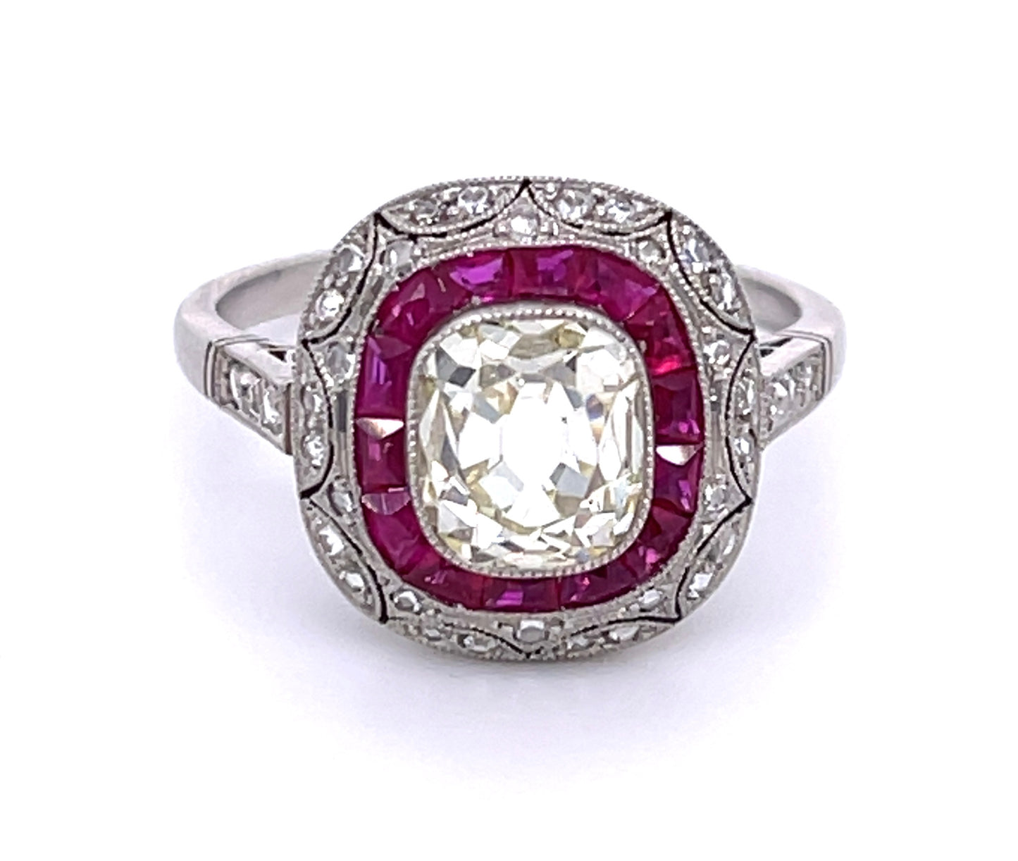 Old Mine Cut Diamond 1.32ct and Ruby Ring