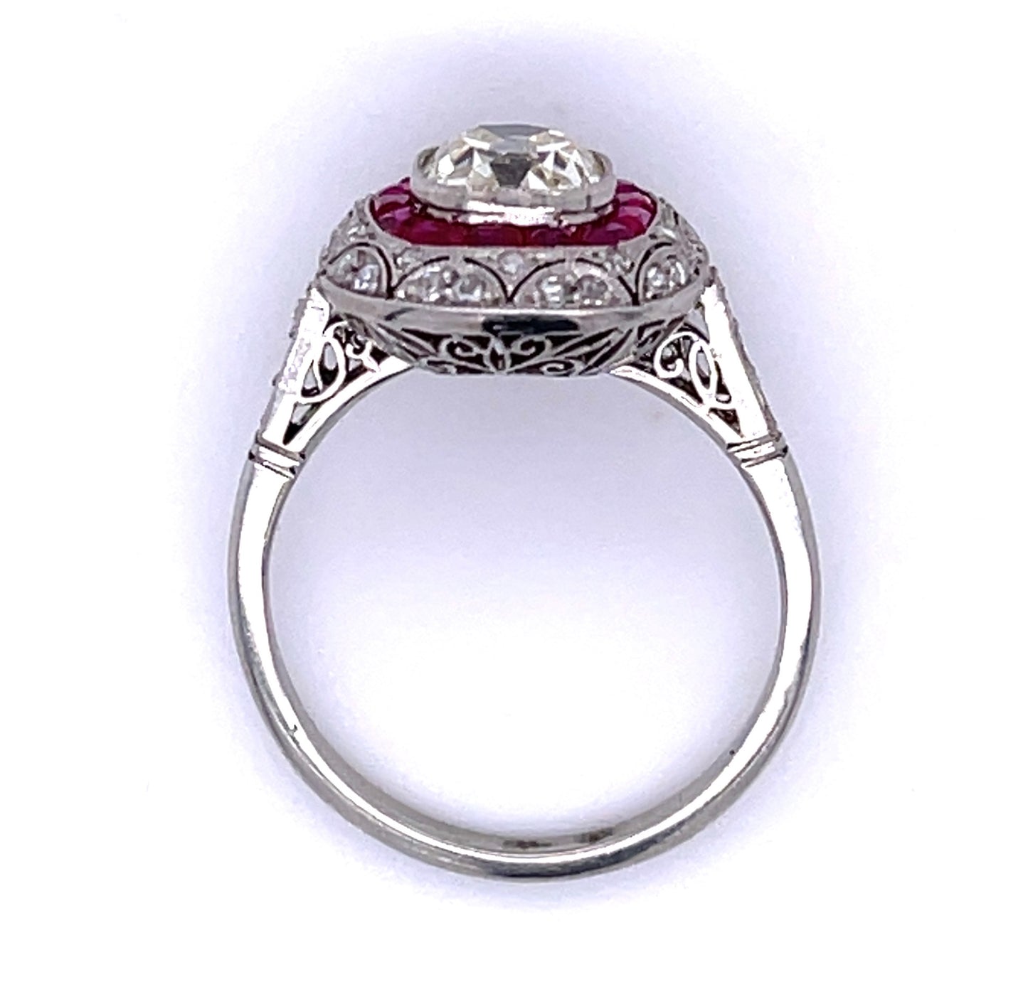 Old Mine Cut Diamond 1.32ct and Ruby Ring
