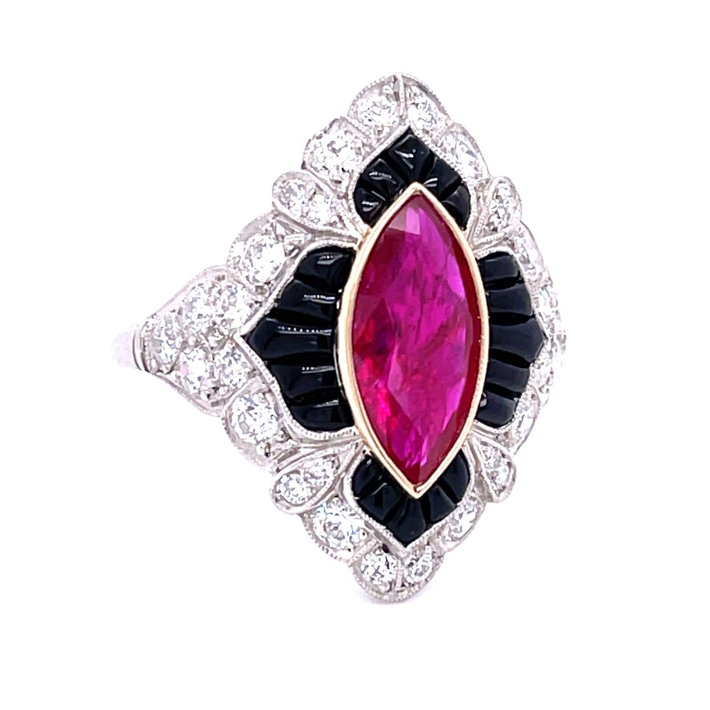Platinum Ruby 1.57ct Onyx Ring