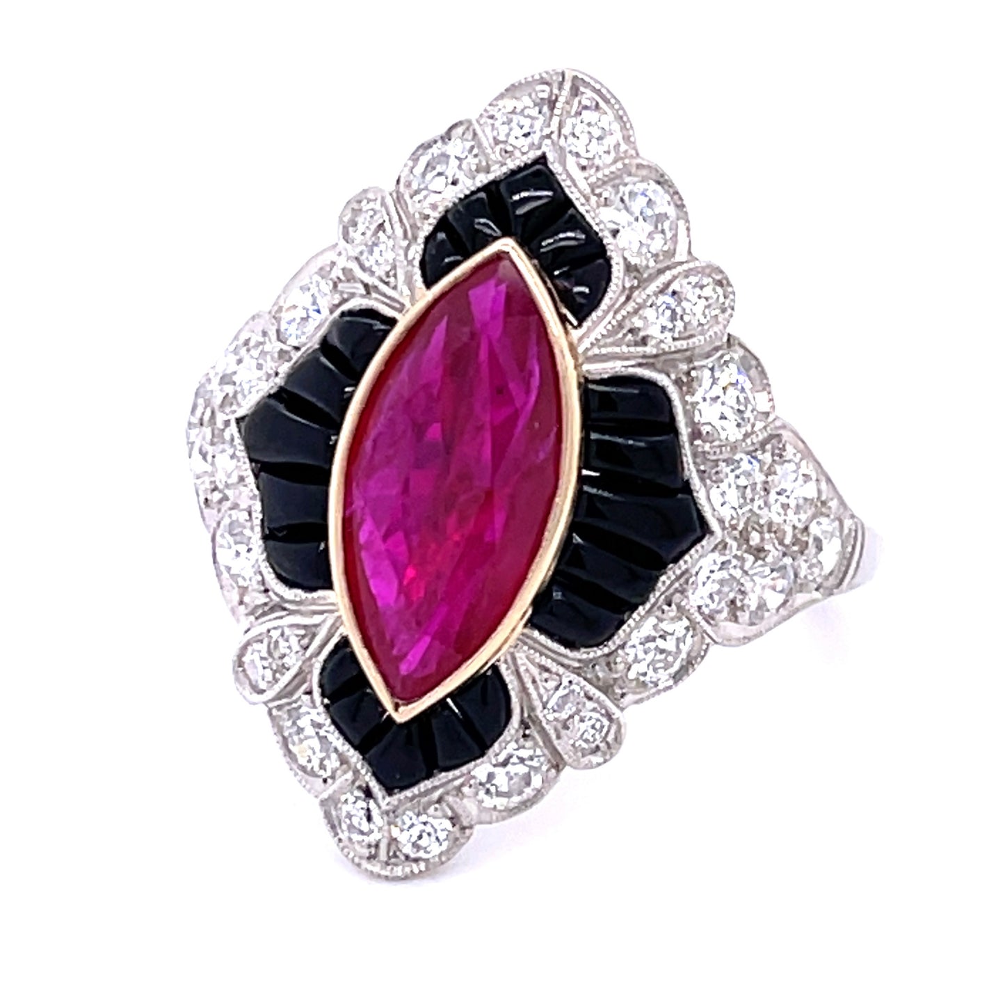 Platinum Ruby 1.57ct Onyx Ring