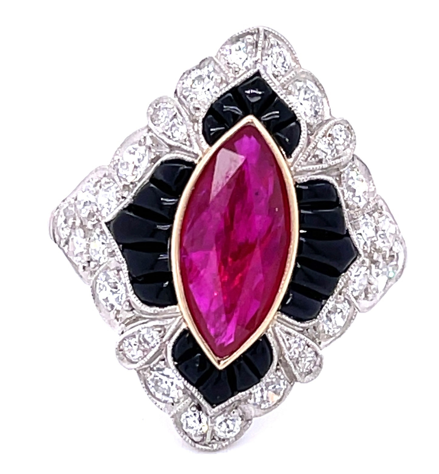 Platinum Ruby 1.57ct Onyx Ring