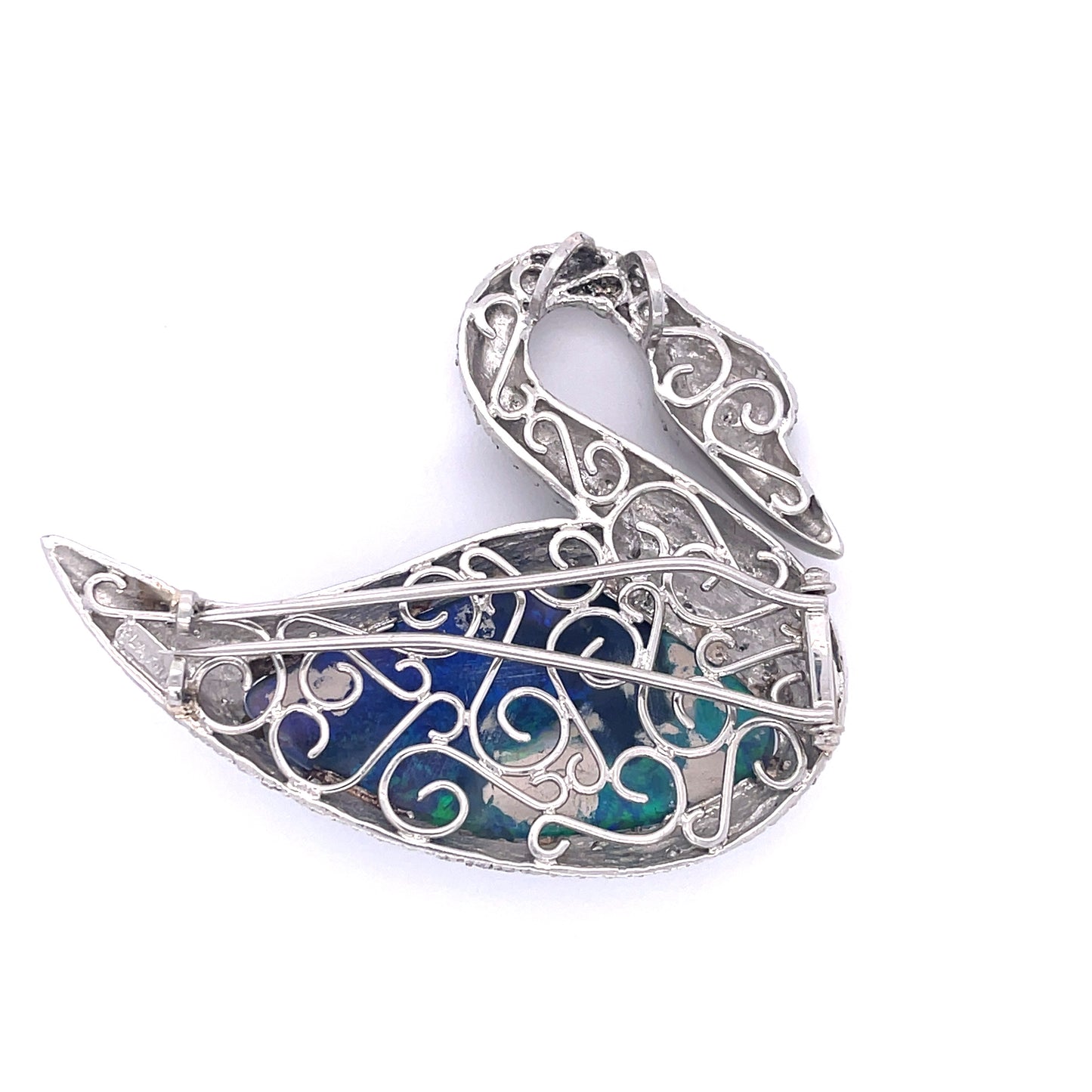 Black Australian Lightning Ridge Opal 21.83ct Swan Pendant/Brooch