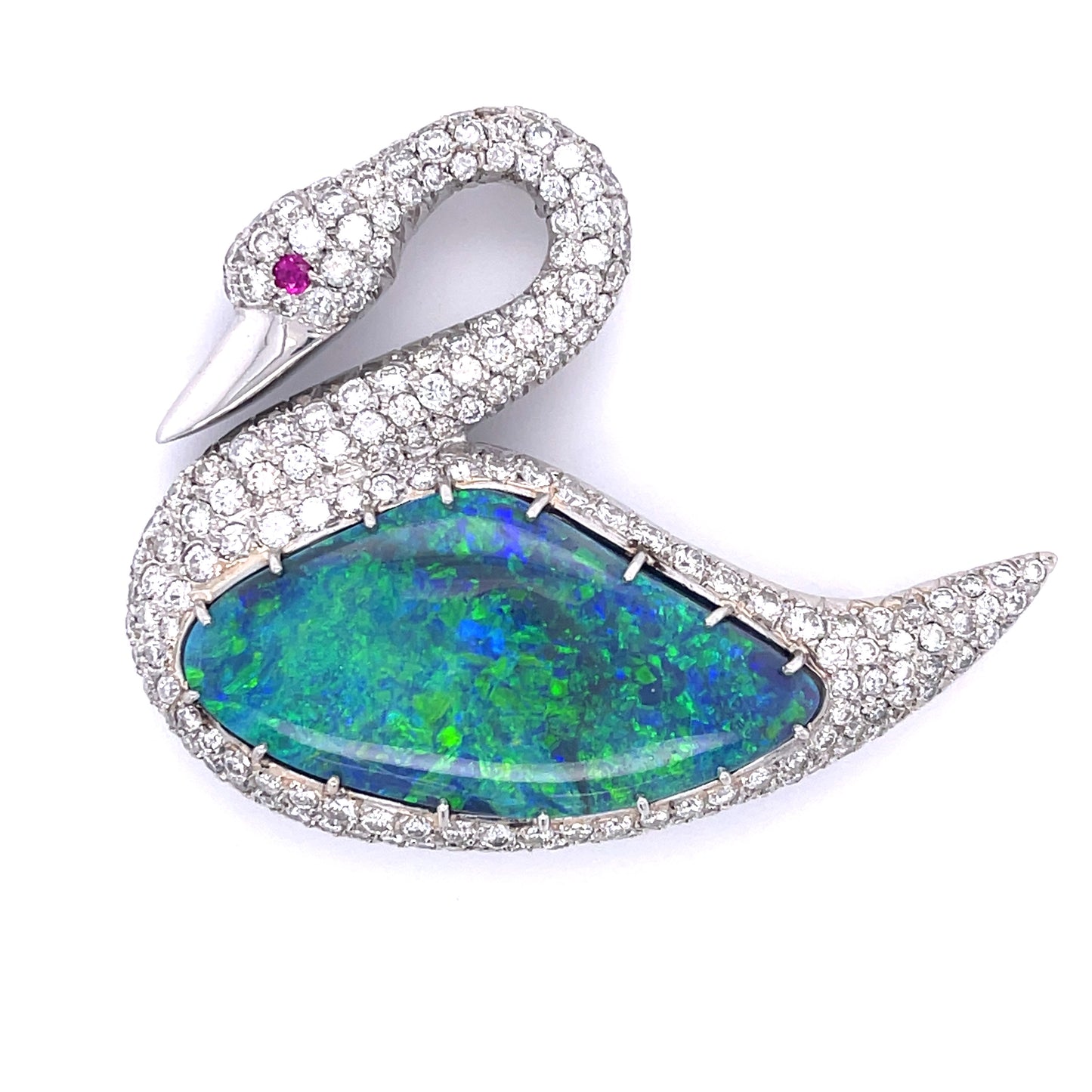 Black Australian Lightning Ridge Opal 21.83ct Swan Pendant/Brooch