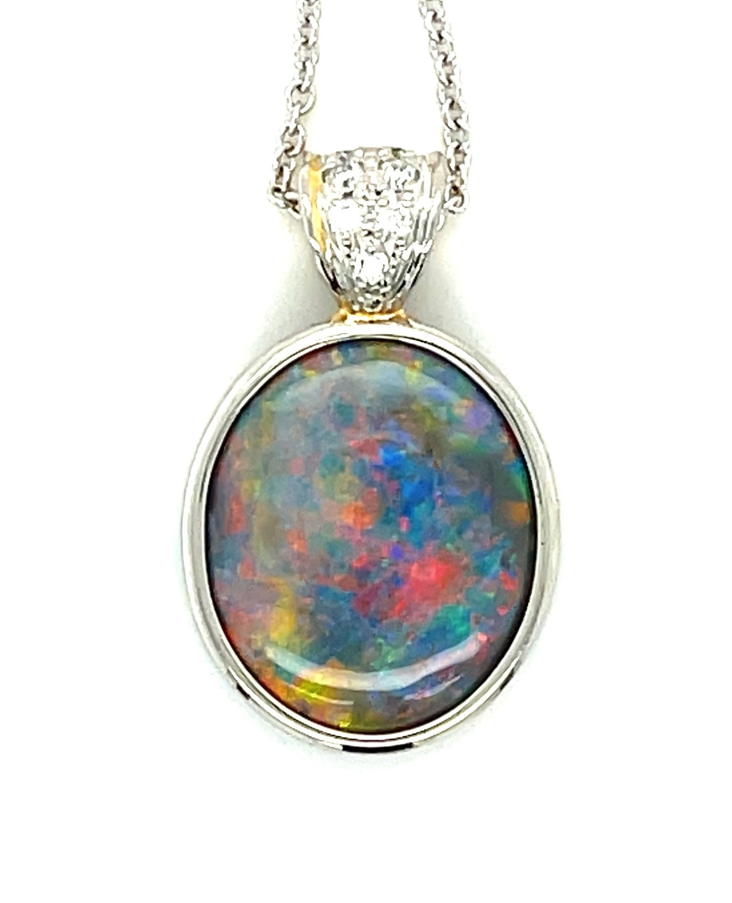 5.66ct Australian Semi Black Opal .15ct Diamond Platinum/18KY Vintage Pendant (Circa 1970s)