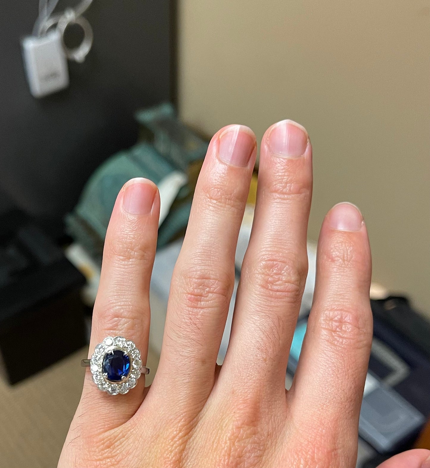 1.73ct Sapphire (Probably Burmese No Heat) .84ct Diamond 18KW Estate Ring (Circa 1950s) 6 Size 5.10gr