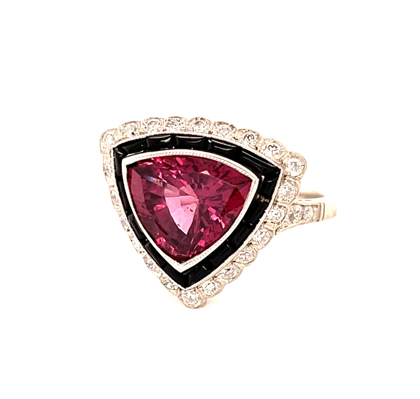 4.17ct Spinel .50ct Diamond & Onyx Platinum Modern Handmade Ring