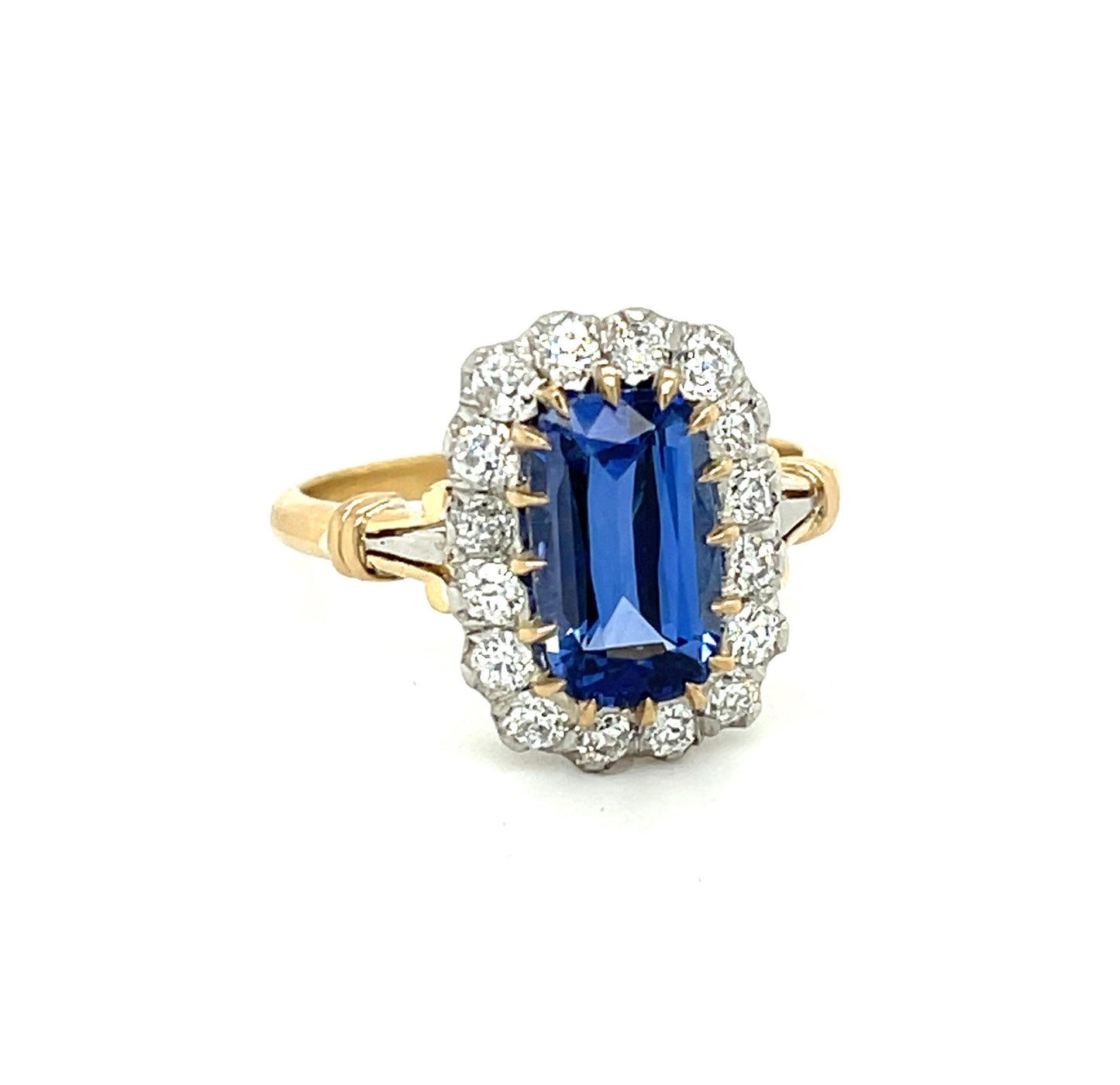 2.34ct Sapphire .54ct Old European Cut Diamond (16 Stones) Platinum over 18KY Ring