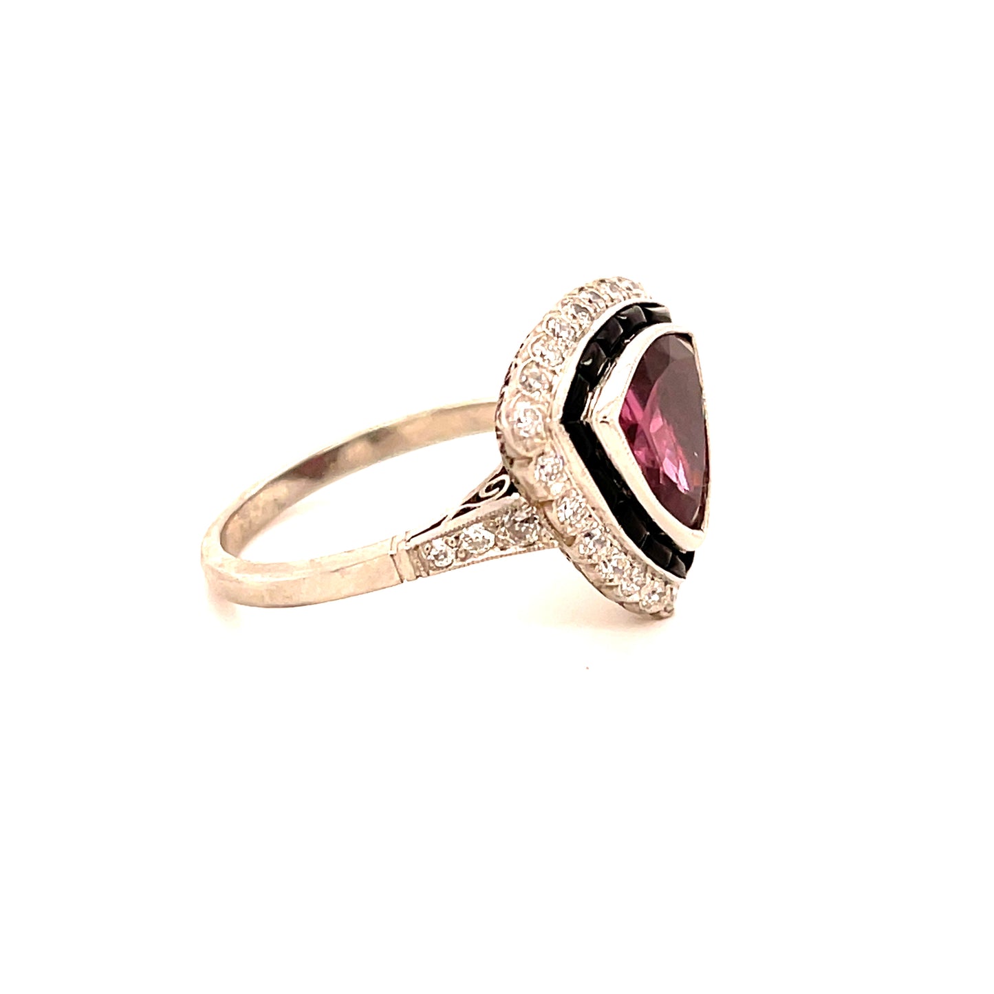 4.17ct Spinel .50ct Diamond & Onyx Platinum Modern Handmade Ring