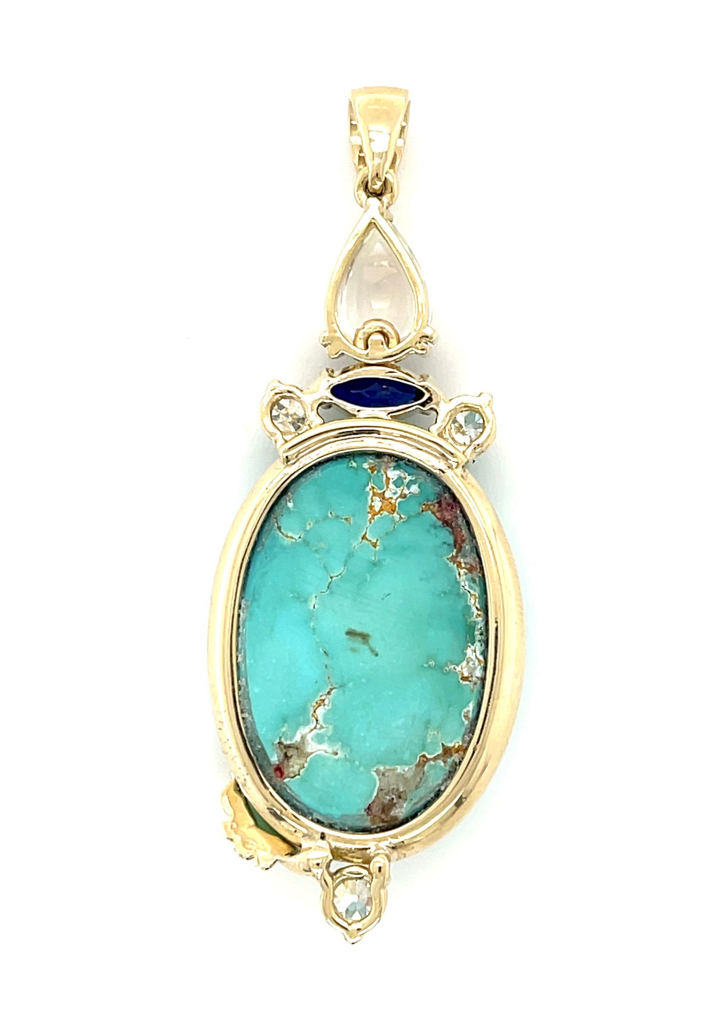 31.10ct Oval Turquoise 1ct Marquise Sapphire 14KY Pendant