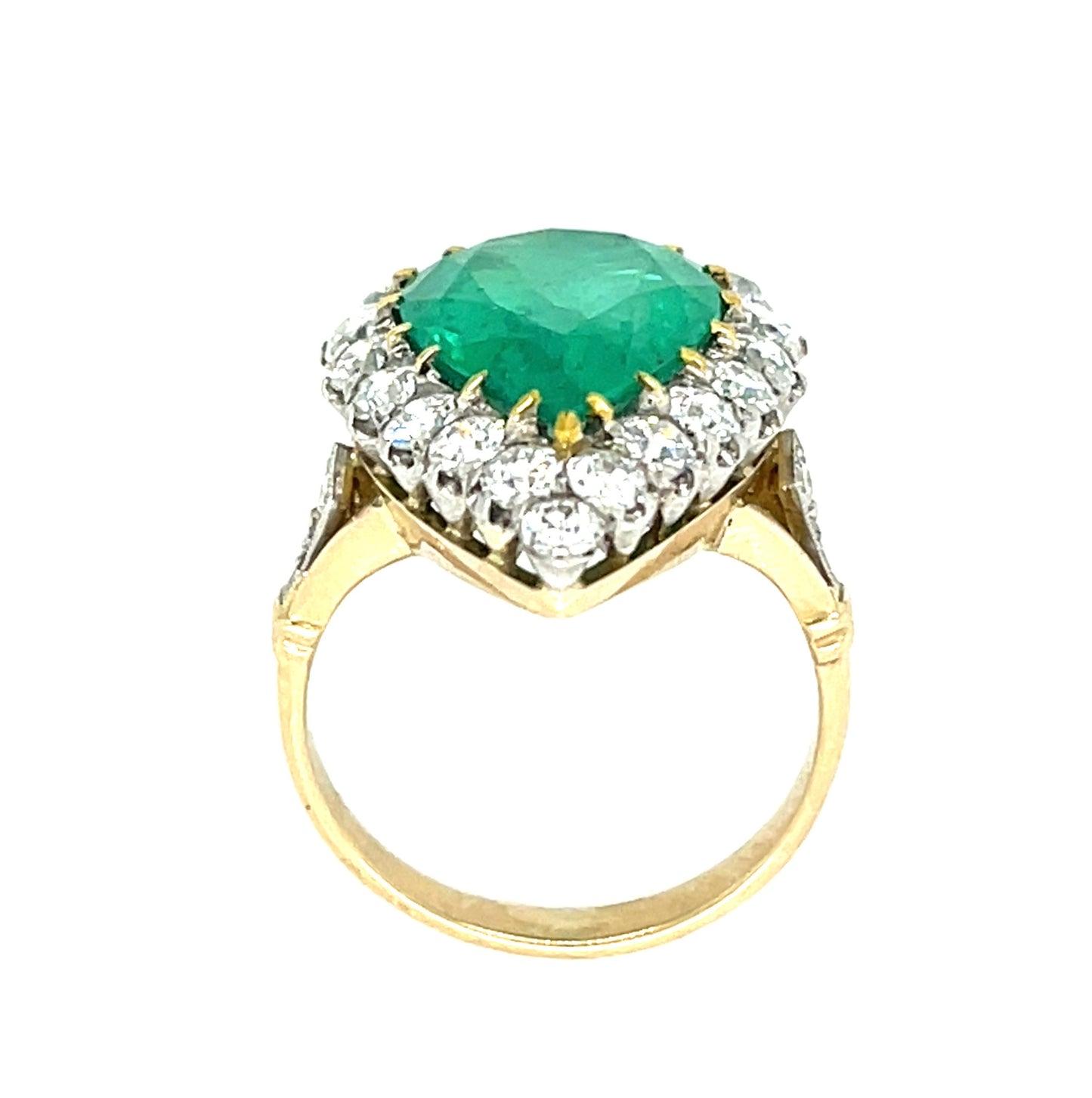 5.20ct Pear Shaped Emerald 1.80ct Old European Cut Diamonds Platinum over 18KY Ring