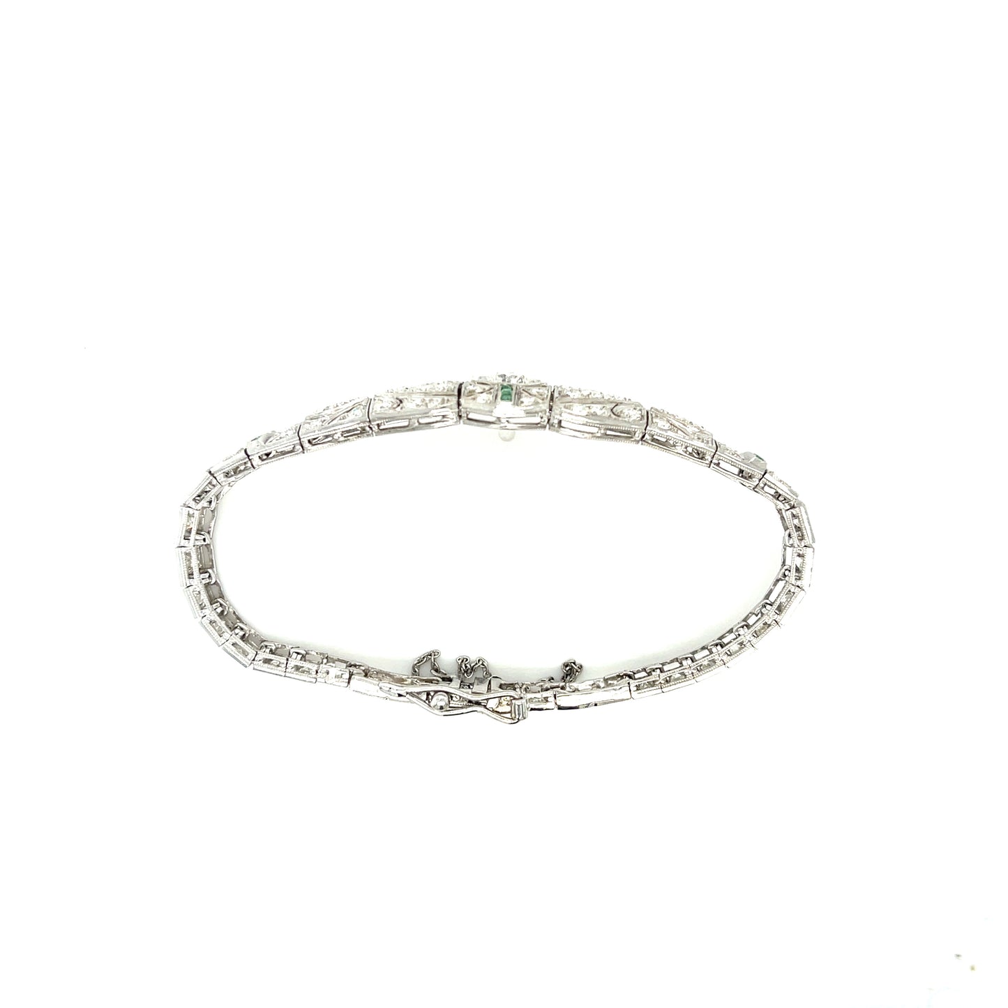 .45ct Old European Diamond 5.50ct Side Diamond Emeralds Platinum Art Deco 1920s Bracelet