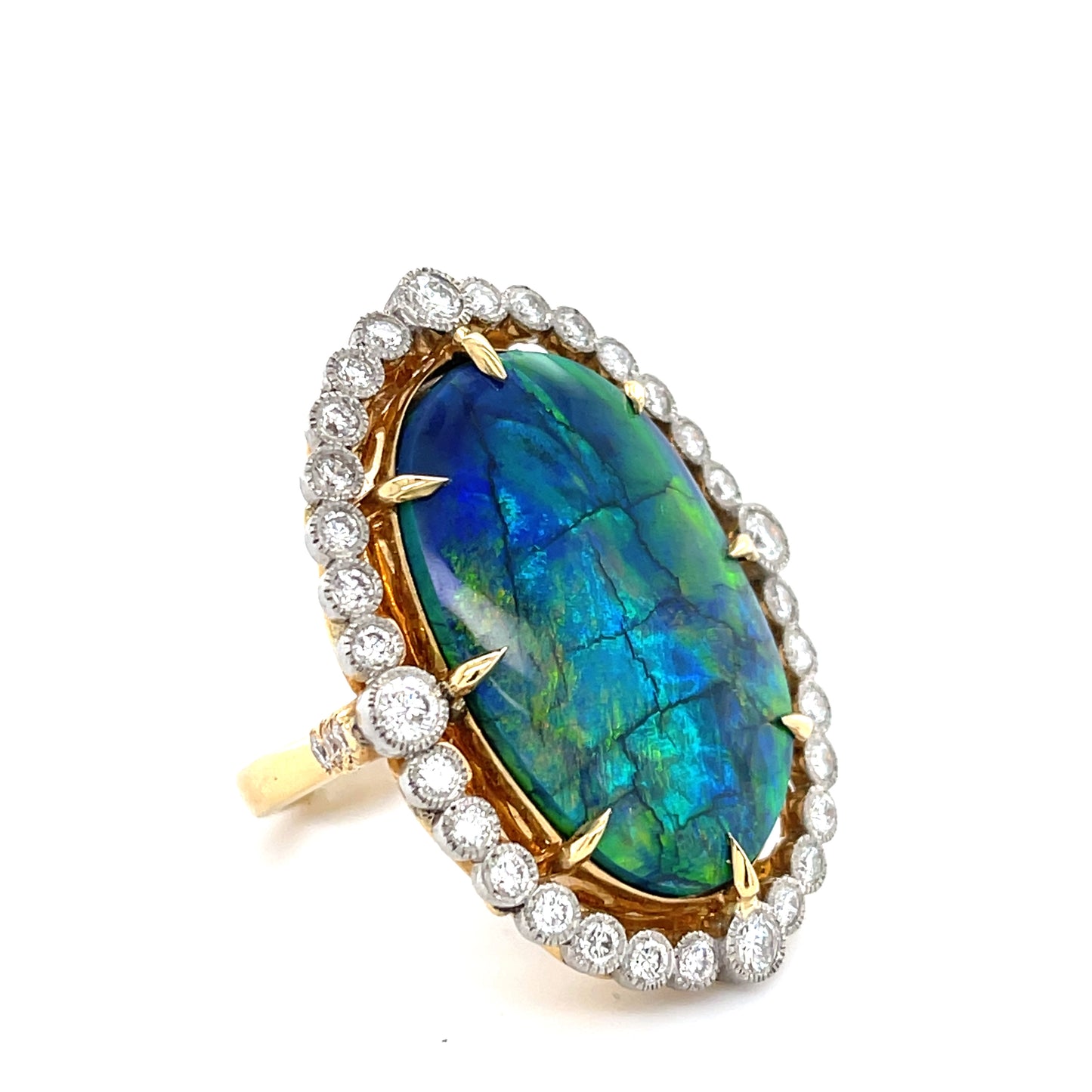Australian Black Opal 18.41ct and Diamond Ring