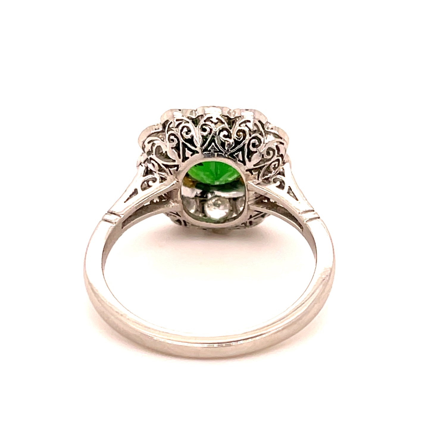 1.98ct Tsavorite Garnet 1ct Old European Cut Diamond Modern Handmade Platinum Ring