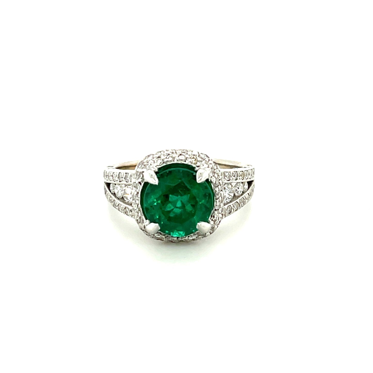 2.38ct Emerald .70ct Diamond 18KW Ring