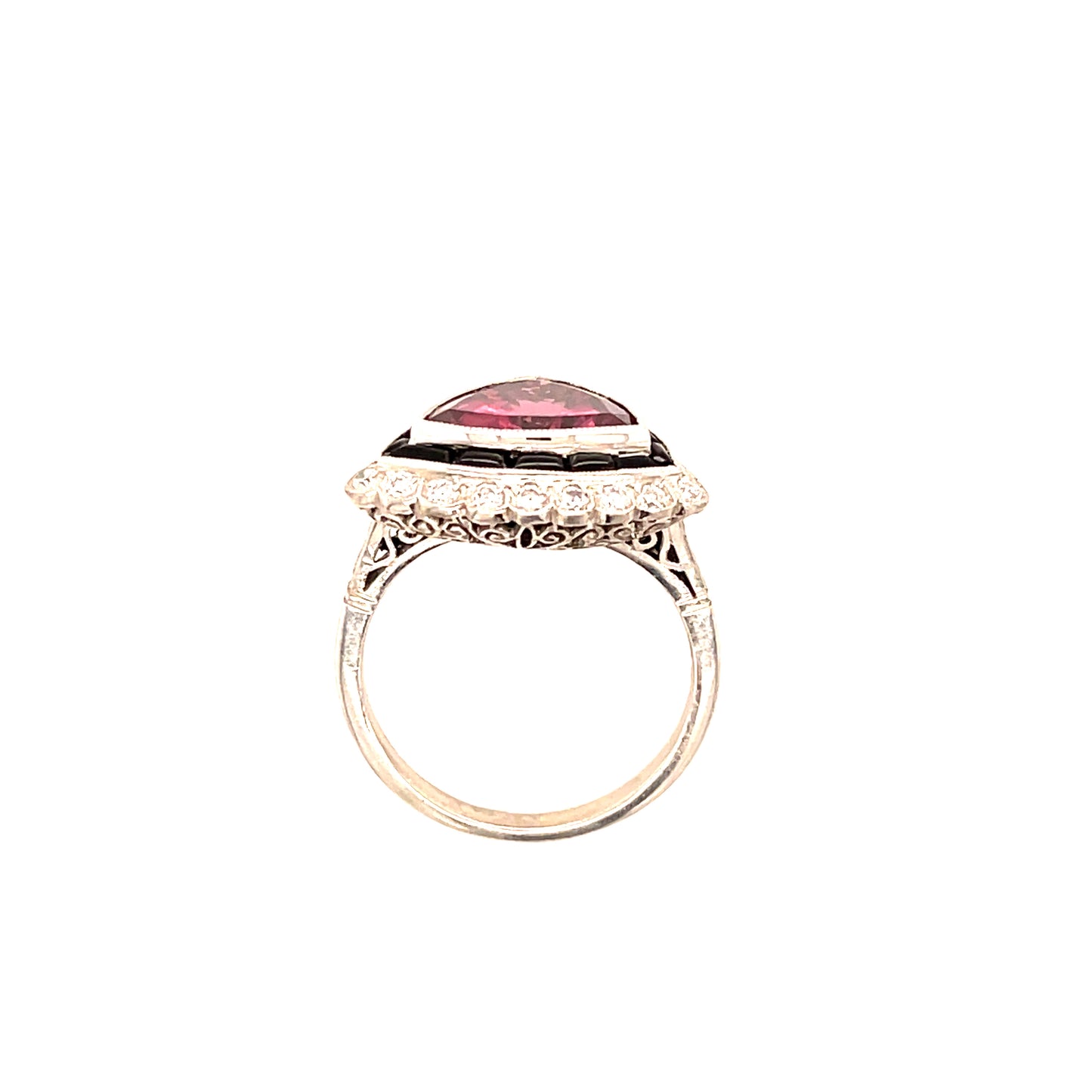 4.17ct Spinel .50ct Diamond & Onyx Platinum Modern Handmade Ring