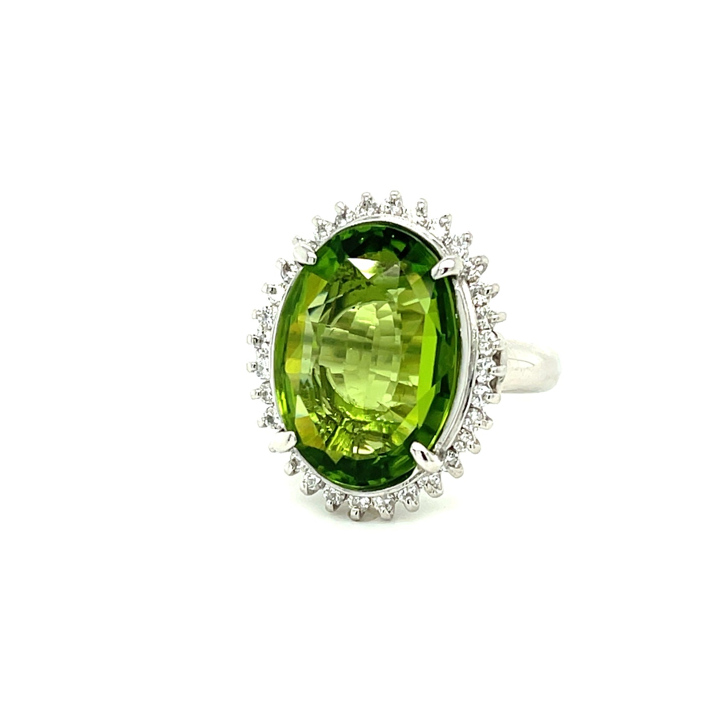 9.87ct Peridot .46ct Diamond Platinum Vintage Ring (Circa 1970s)